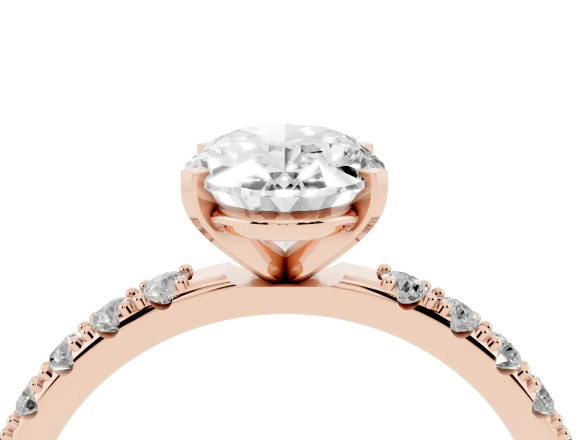 Oval Cut Diamond Solitaire Pavé Band with Four-Prong Setting Rose gold