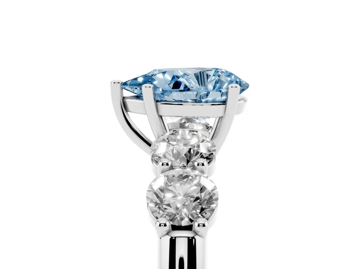 Fancy Blue Pear Cut Cut Five-Stone Prong Set Diamond Ring with Classic Band Platinum
