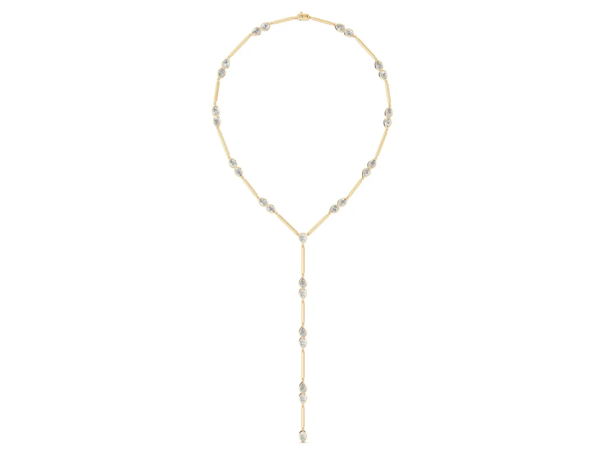 Pear Diamond Lariat Necklace with Station Accents Yellow gold
