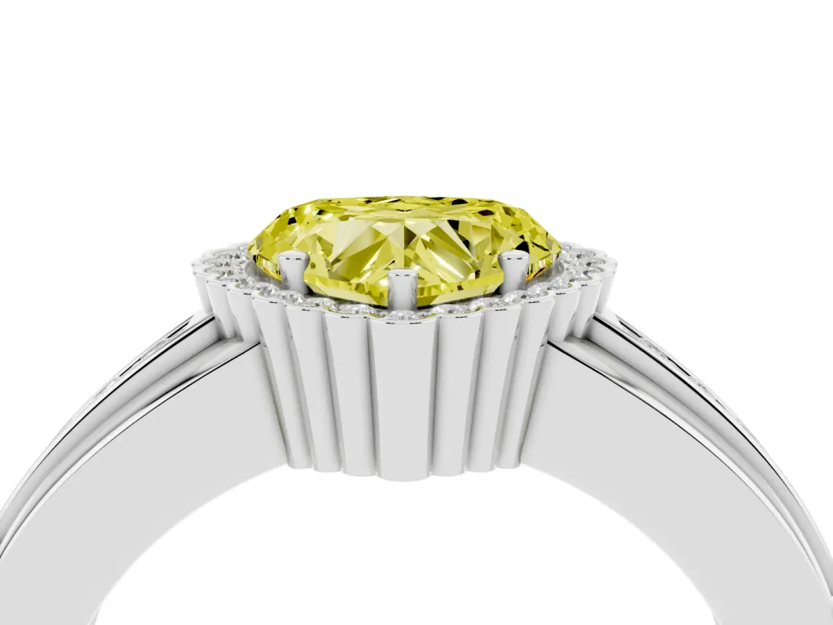 Fancy Yellow Heart Cut Cut Halo Pave Band Four-Prong Ring Silver