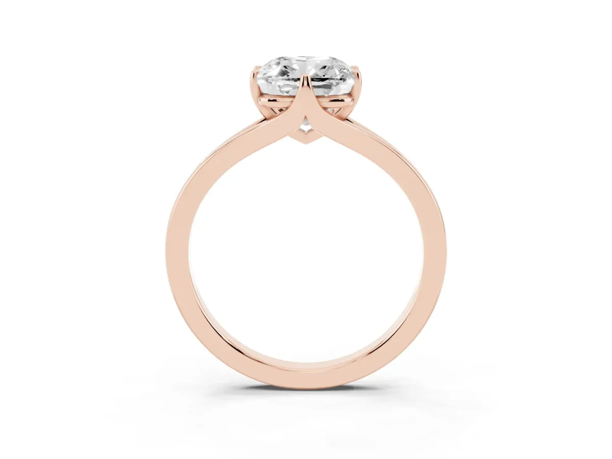 Cushion Cut Solitaire Diamond Ring with Six-Prong Setting and Tapered Band Rose gold