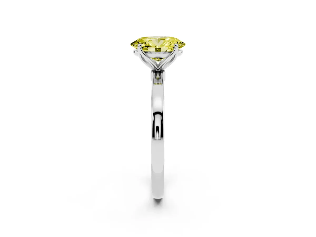 Fancy Yellow Oval Cut Diamond Solitaire Ring with Thin Band and Prong Setting Silver