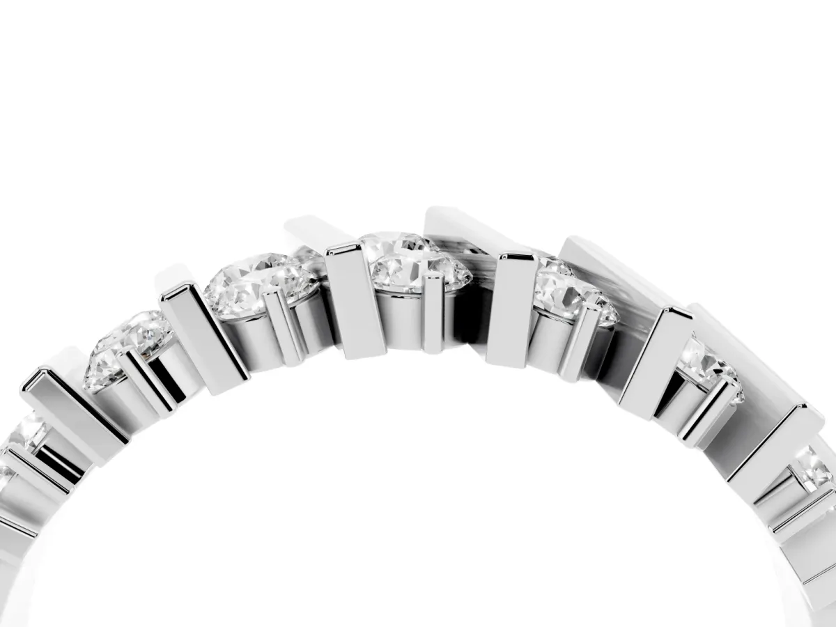 Channel Set Round Diamond Anniversary Band with Vertical Prongs Silver