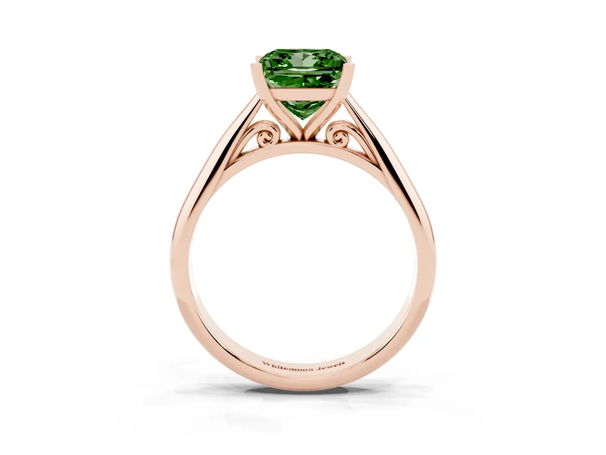 Fancy Green Princess Cut Diamond Solitaire Engagement Ring with Cathedral Setting and Four-Prong Mount Rose gold