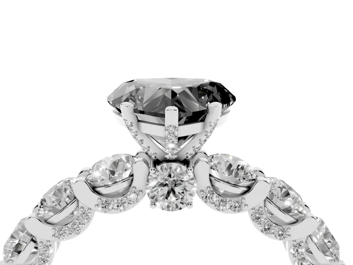 Fancy Black Heart Cut Diamond Side Stone Engagement Ring with Four-Prong Setting Silver