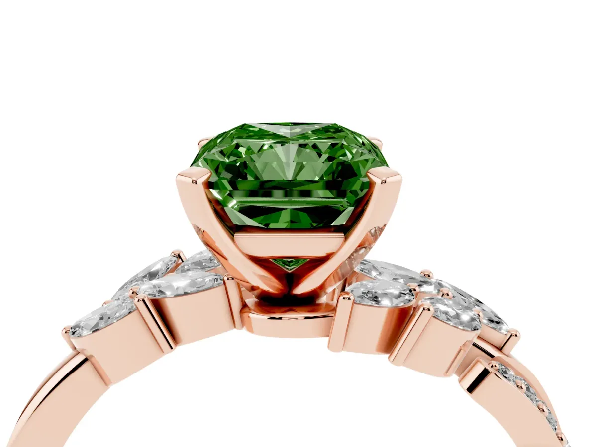 Fancy Green Radiant Cut Solitaire Marquise Twist Band with Six-Prong Setting Rose gold
