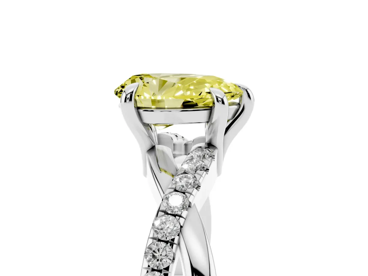 Fancy Yellow Pear Cut Cut Diamond Twist Band Solitaire with Prong Setting Platinum