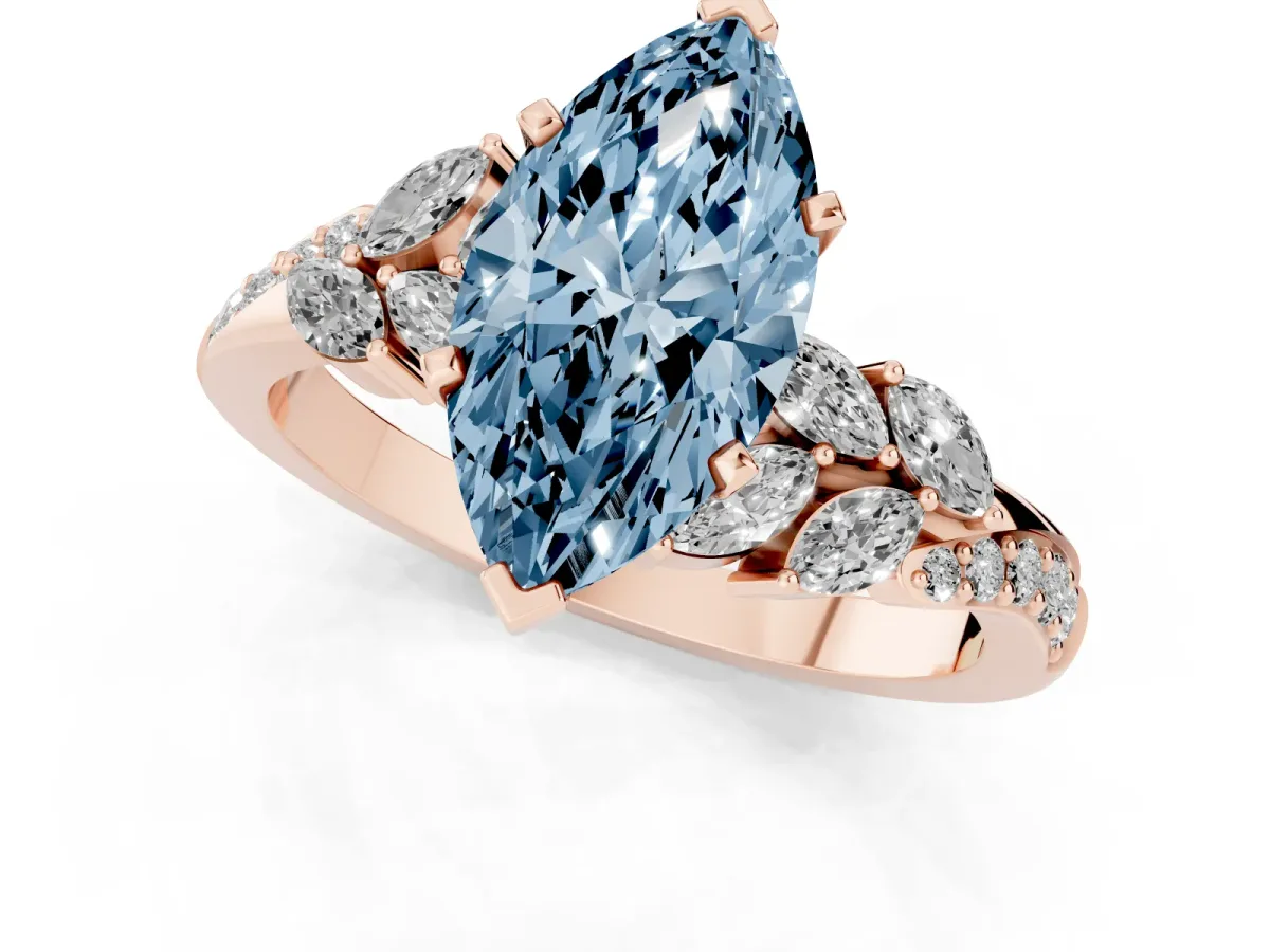 Fancy Blue Marquise Cut Solitaire Marquise Twist Band with Six-Prong Setting Rose gold