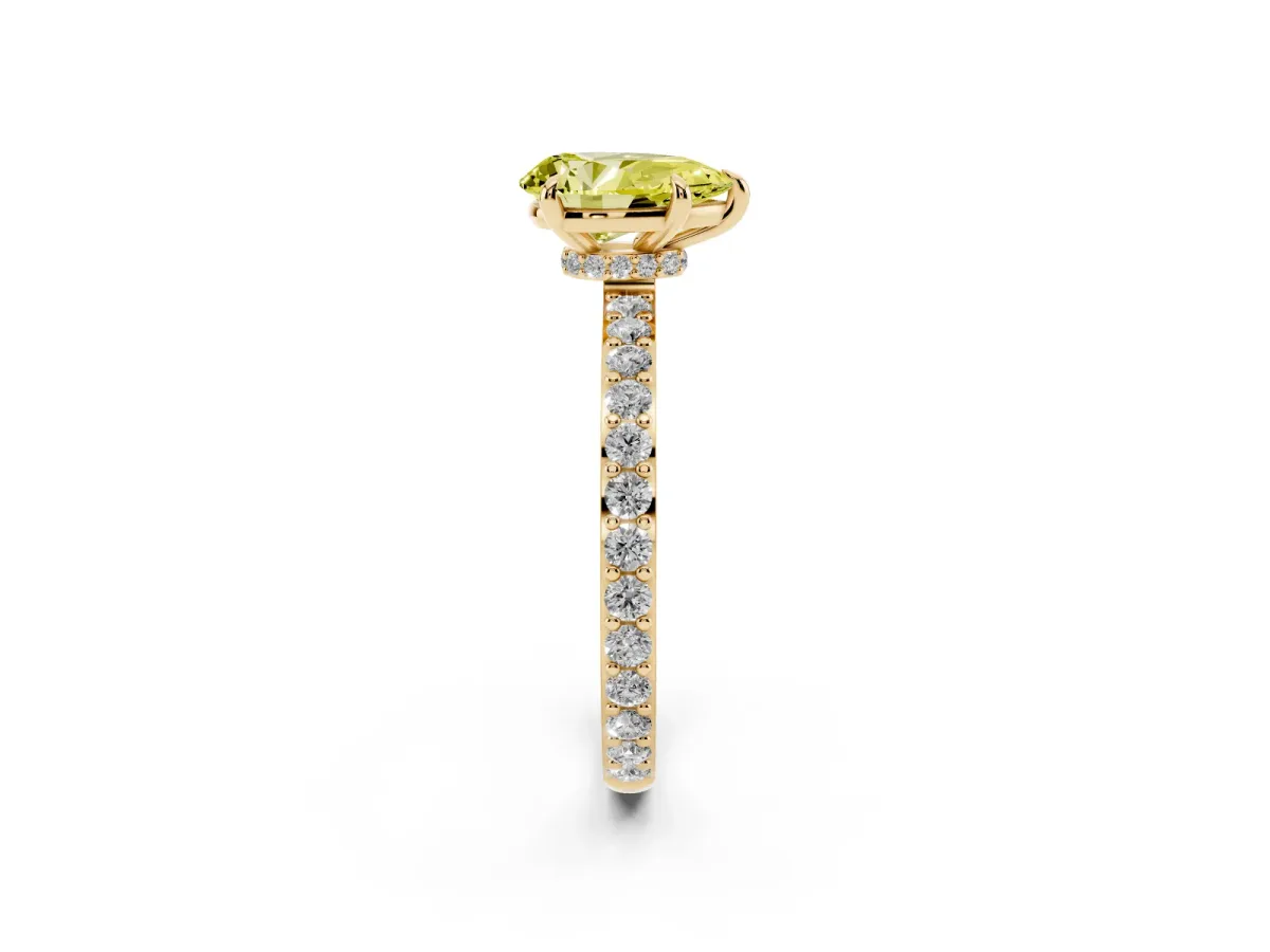 Fancy Yellow Pear Cut Diamond Pavé Engagement Ring with Round Accents and Prong Setting Yellow gold