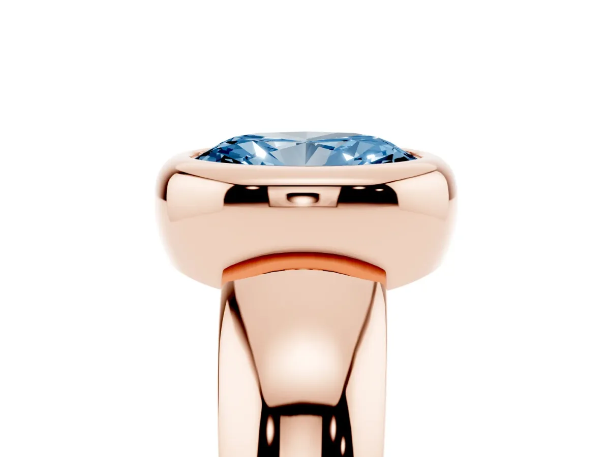 Fancy Blue Bezel Set Oval Cut Solitaire Ring with Wide Band Rose gold