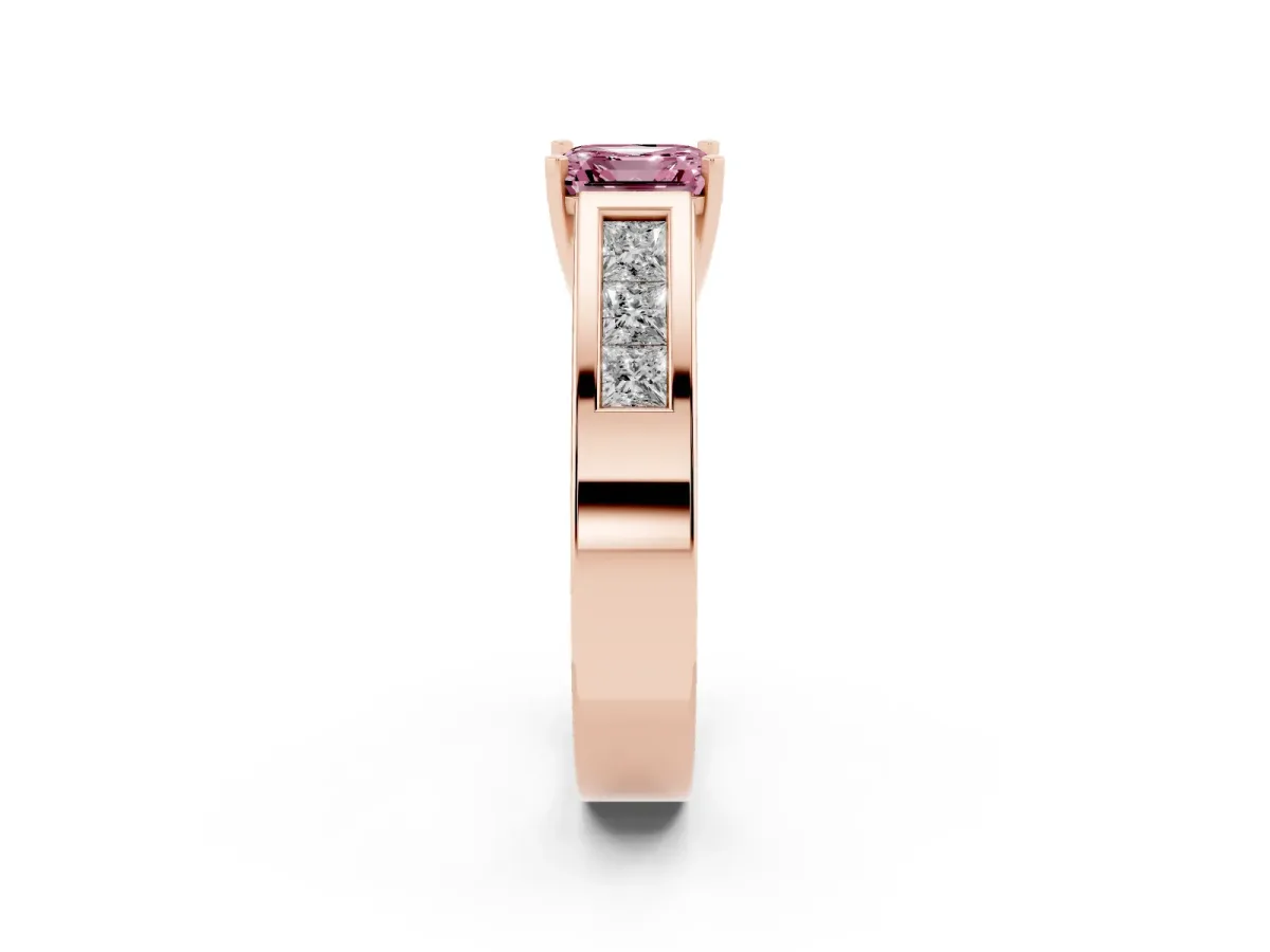 Fancy Pink Asscher Cut Cut Channel Set Solitaire Ring with Four-Prong Setting Rose gold