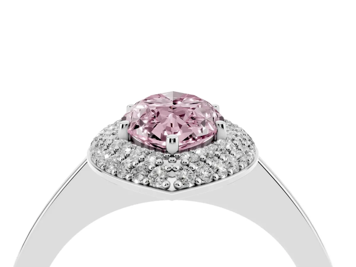 Fancy Pink Marquise Cut Halo Diamond Engagement Ring with Solitaire Band and Four-Prong Setting Platinum
