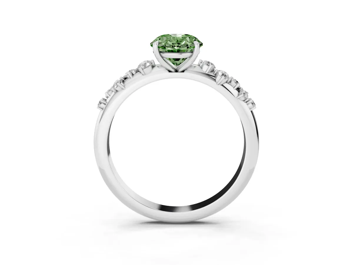 Fancy Green Oval Cut Diamond Cluster Prong-Set Solitaire Ring Platinum