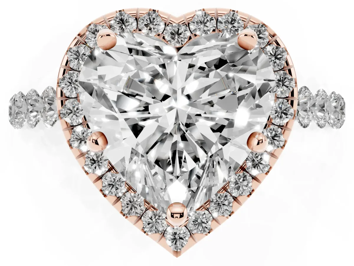 Heart Cut Halo Pavé Diamond Engagement Ring with Four-Prong Setting Rose gold