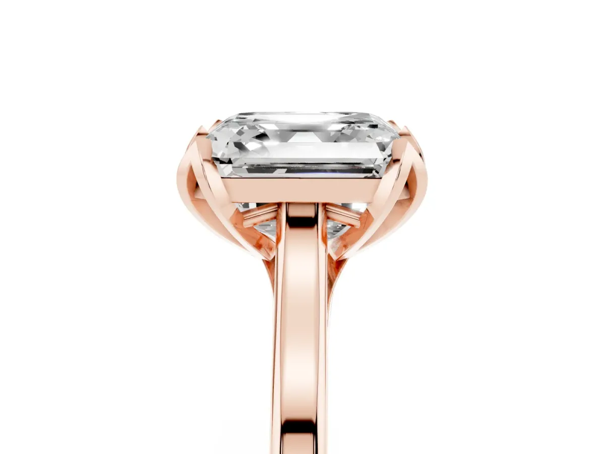 Asscher Cut Diamond Solitaire Ring with Flower Prong Setting and Classic Band Rose gold