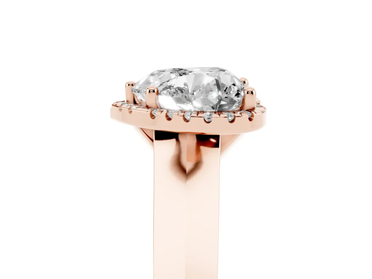 Heart Cut Halo Diamond Ring with Cathedral Band and Four-Prong Setting Rose gold