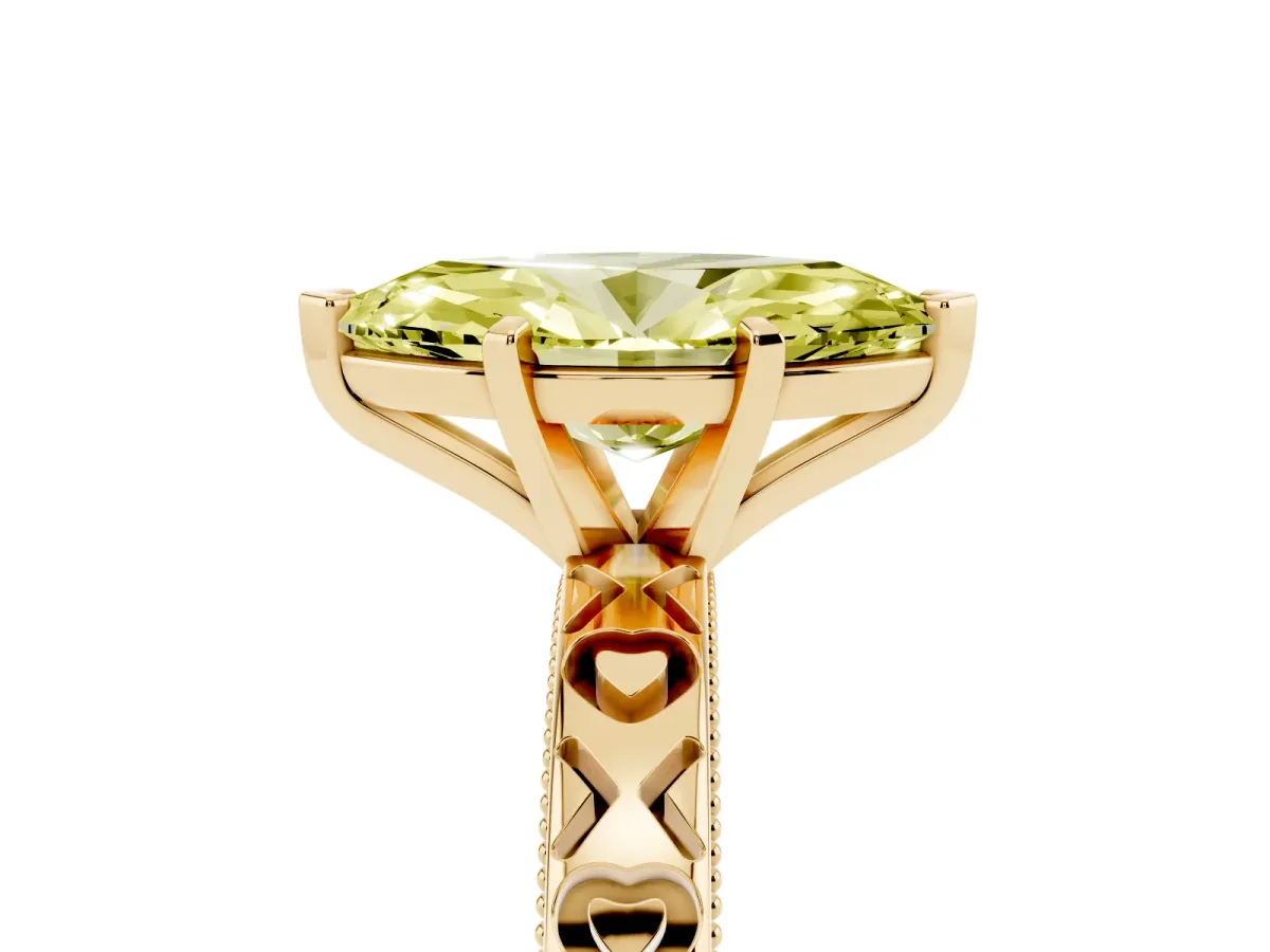 Fancy Yellow Marquise Cut Solitaire Diamond Engagement Ring with XO Engraved Band and Four-Prong Setting Yellow gold