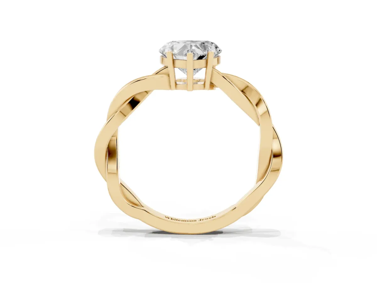 Heart Cut Solitaire Twisted Pave Diamond Ring with Four-Prong Setting Yellow gold