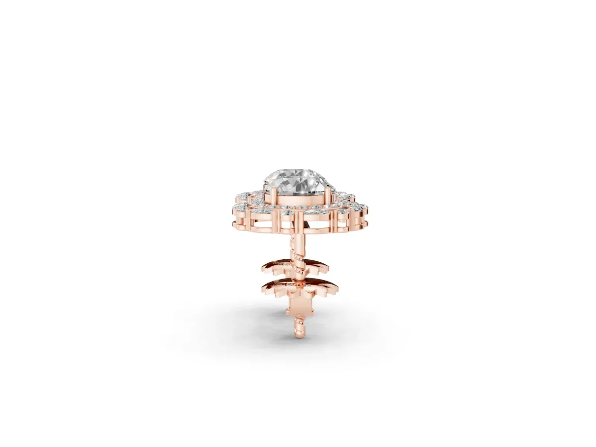 Round Diamond Double Halo Stud Earrings with Prong Setting Rose gold
