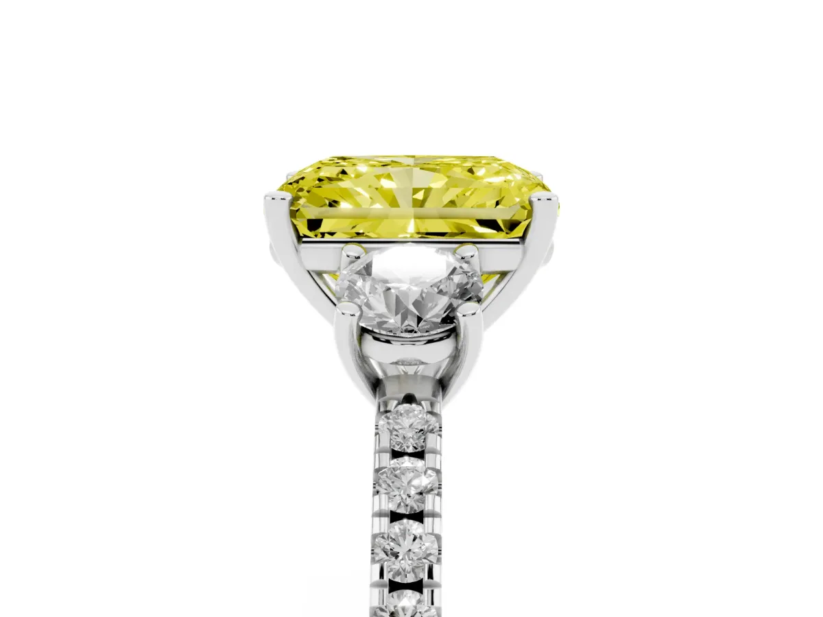 Fancy Yellow Three-Stone Radiant Cut Cut Diamond Pavé Band with Prong Setting Silver