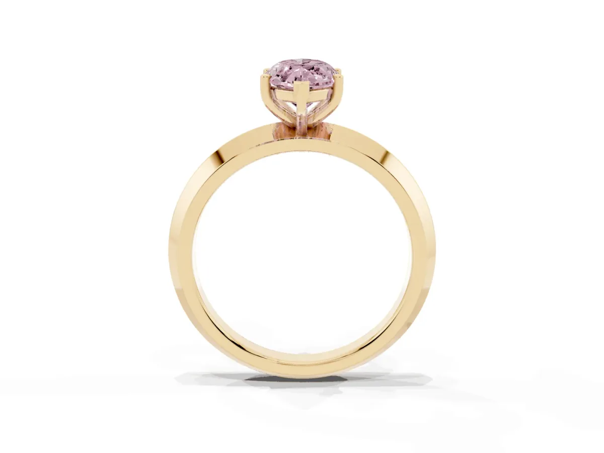 Fancy Pink Marquise Cut Cut Solitaire Engagement Ring with Flat Band and Four-Prong Setting Yellow gold