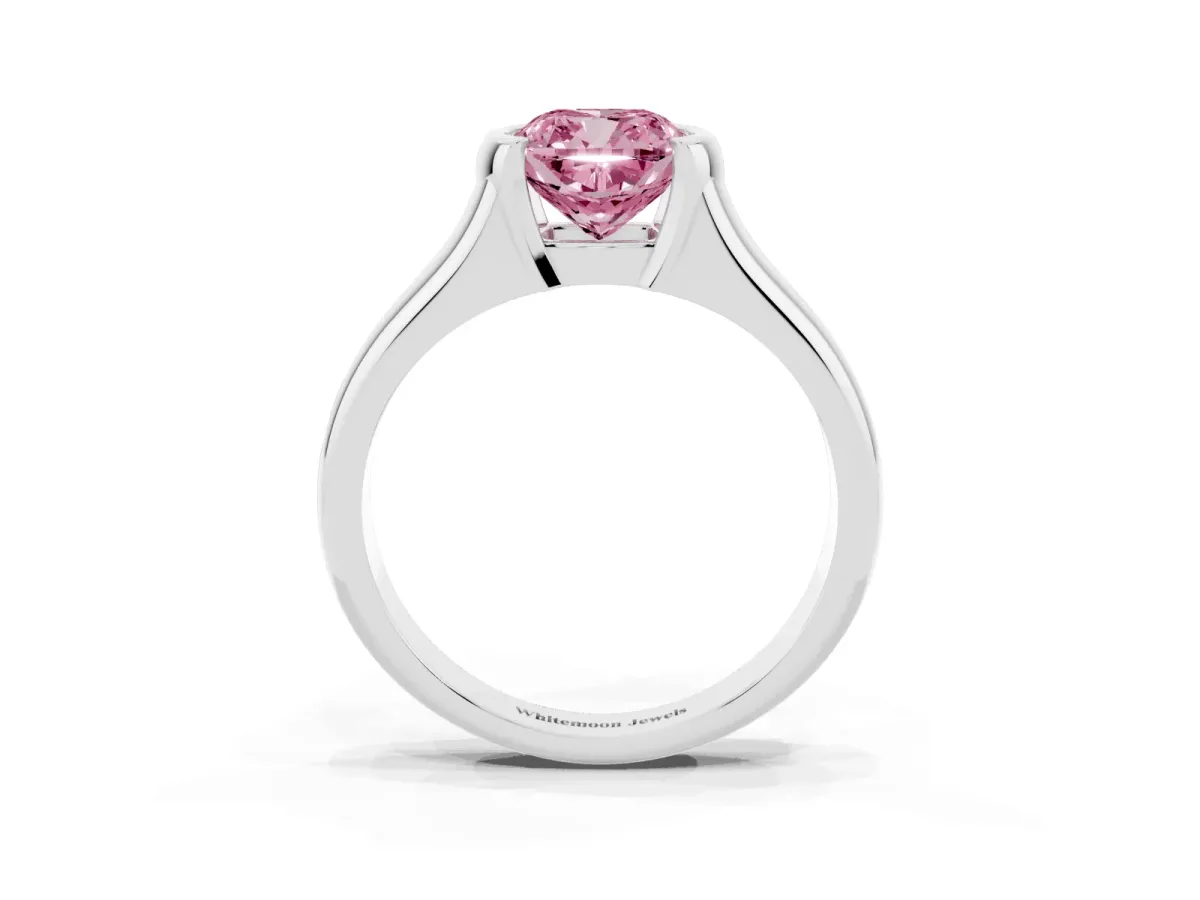 Fancy Pink Cushion Cut Solitaire Tension Set Diamond Ring with Split Shank Band Platinum