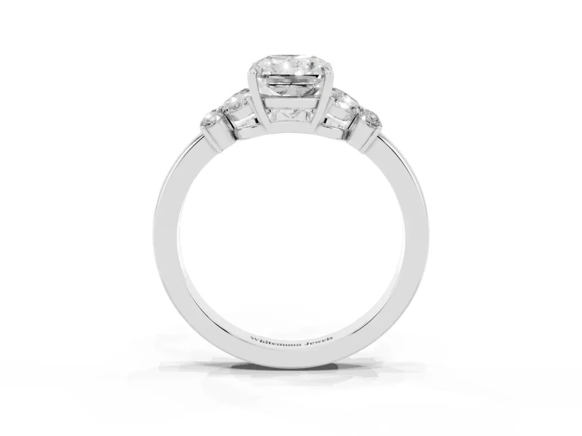 Radiant Cut Cut Solitaire Floral Diamond Ring with Four-Prong Setting Silver