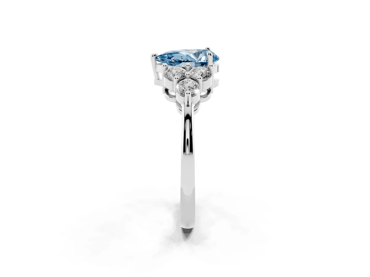 Fancy Blue Pear Cut Brilliant Diamond Cluster Accent Solitaire Ring with Prong Setting White gold