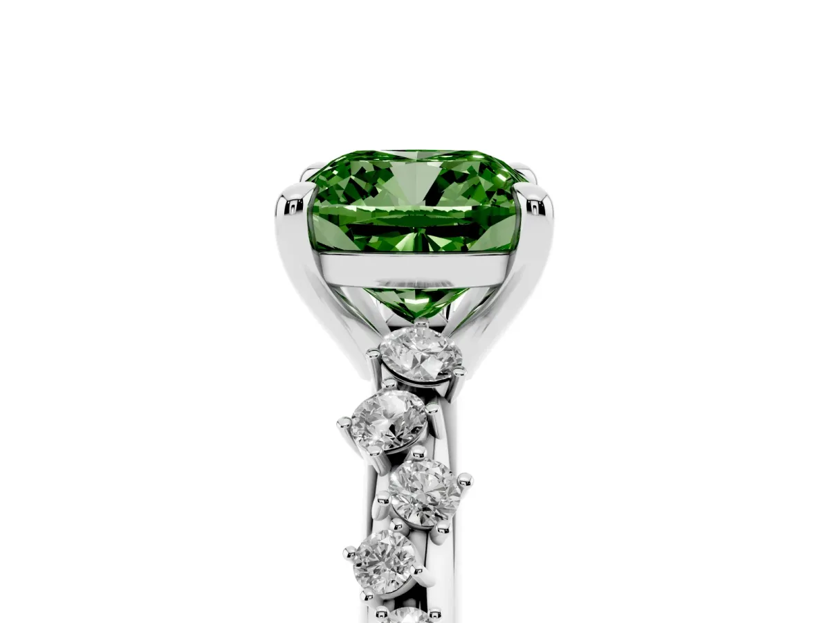 Fancy Green Cushion Cut Cut Diamond Vine Band with Four-Prong Setting Silver