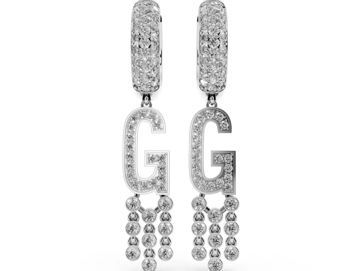 Round Diamond Initial G Huggie Hoop Earrings Platinum