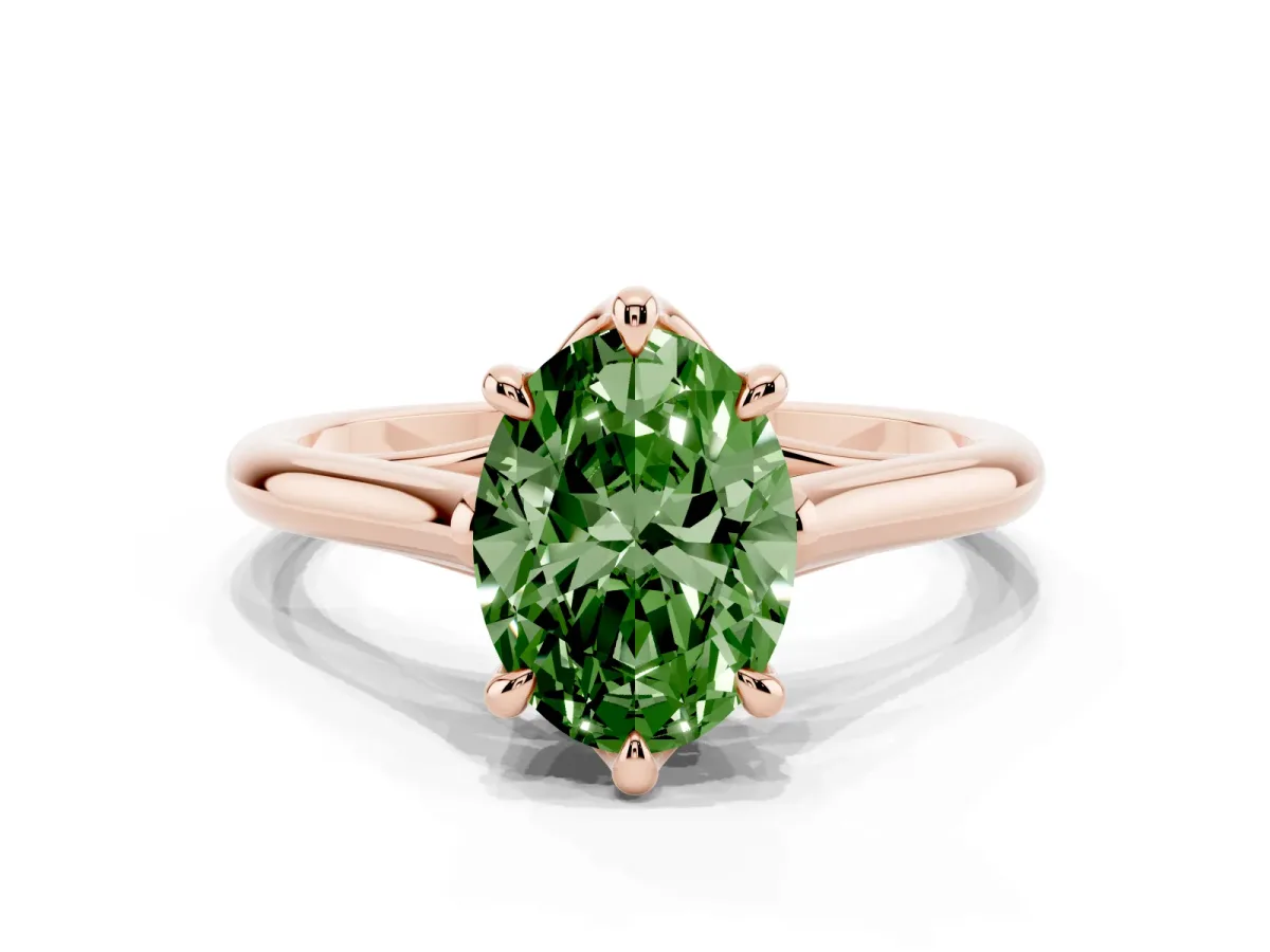 Fancy Green Oval Cut Solitaire Engagement Ring with Six-Prong Setting and Classic Band Rose gold