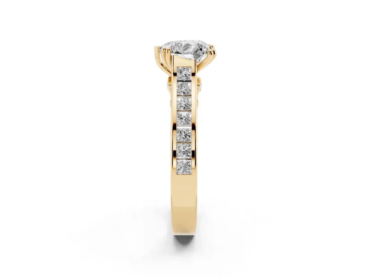 Heart Cut Cut Channel Set Solitaire Engagement Ring with Prong Setting Yellow gold