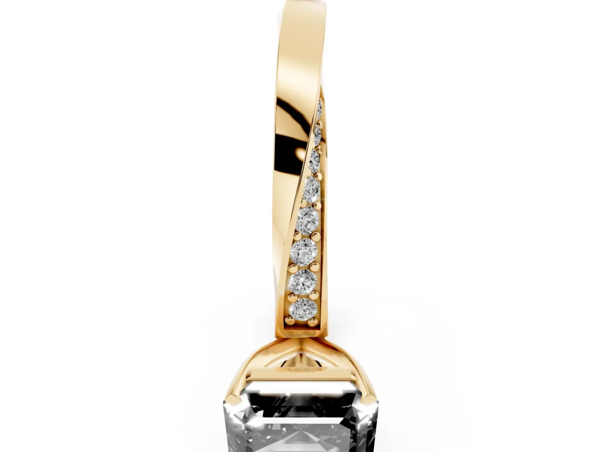 Fancy Black Asscher Cut Diamond Engagement Ring with Side Stone Accents and Four-Prong Setting Yellow gold