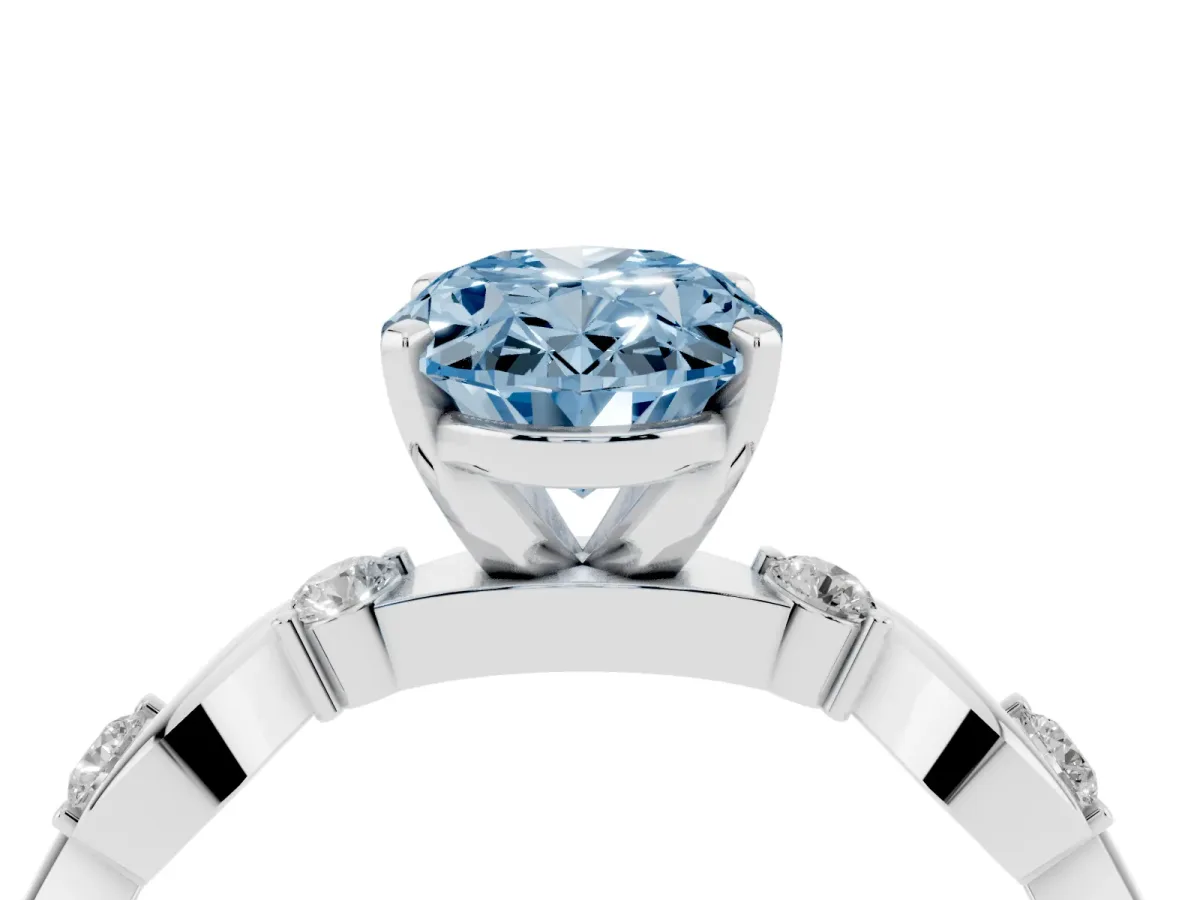 Fancy Blue Oval Cut Diamond Solitaire Twisted Band with Round Accents and Prong Setting Platinum