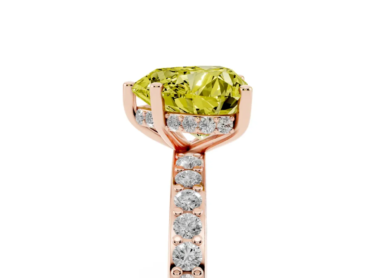 Fancy Yellow Heart Cut Cut Diamond Pavé Band Ring with Four-Prong Setting Rose gold
