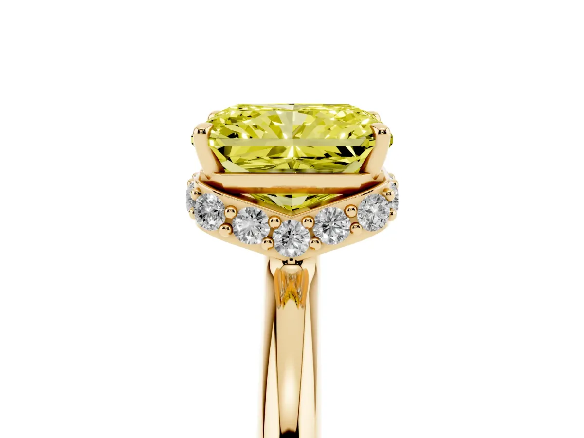 Fancy Yellow Radiant Cut Brilliant Solitaire Engagement Ring with Six-Prong Setting and Classic Band Yellow gold
