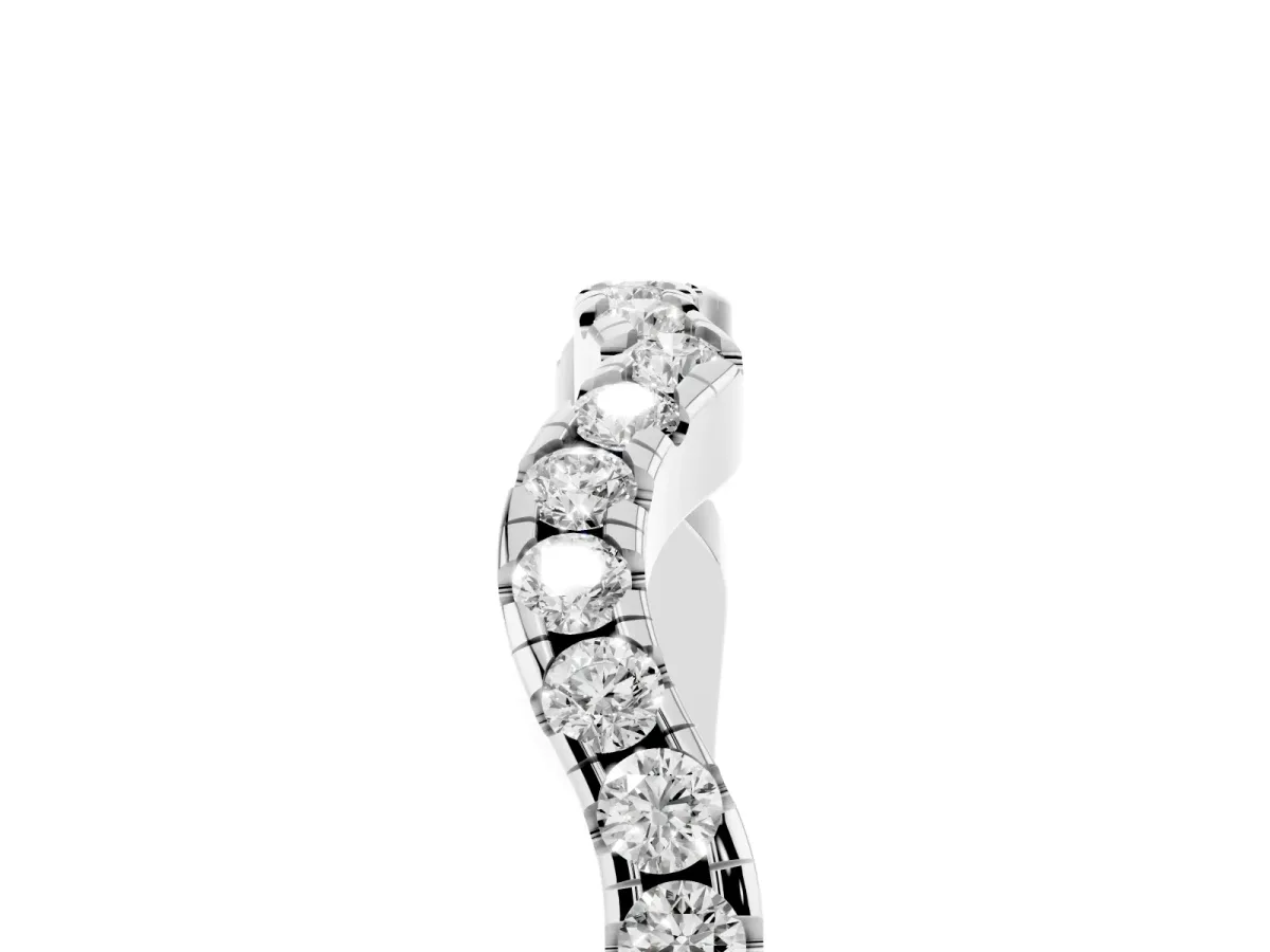 Round Diamond Pavé Curved Wedding Band Silver