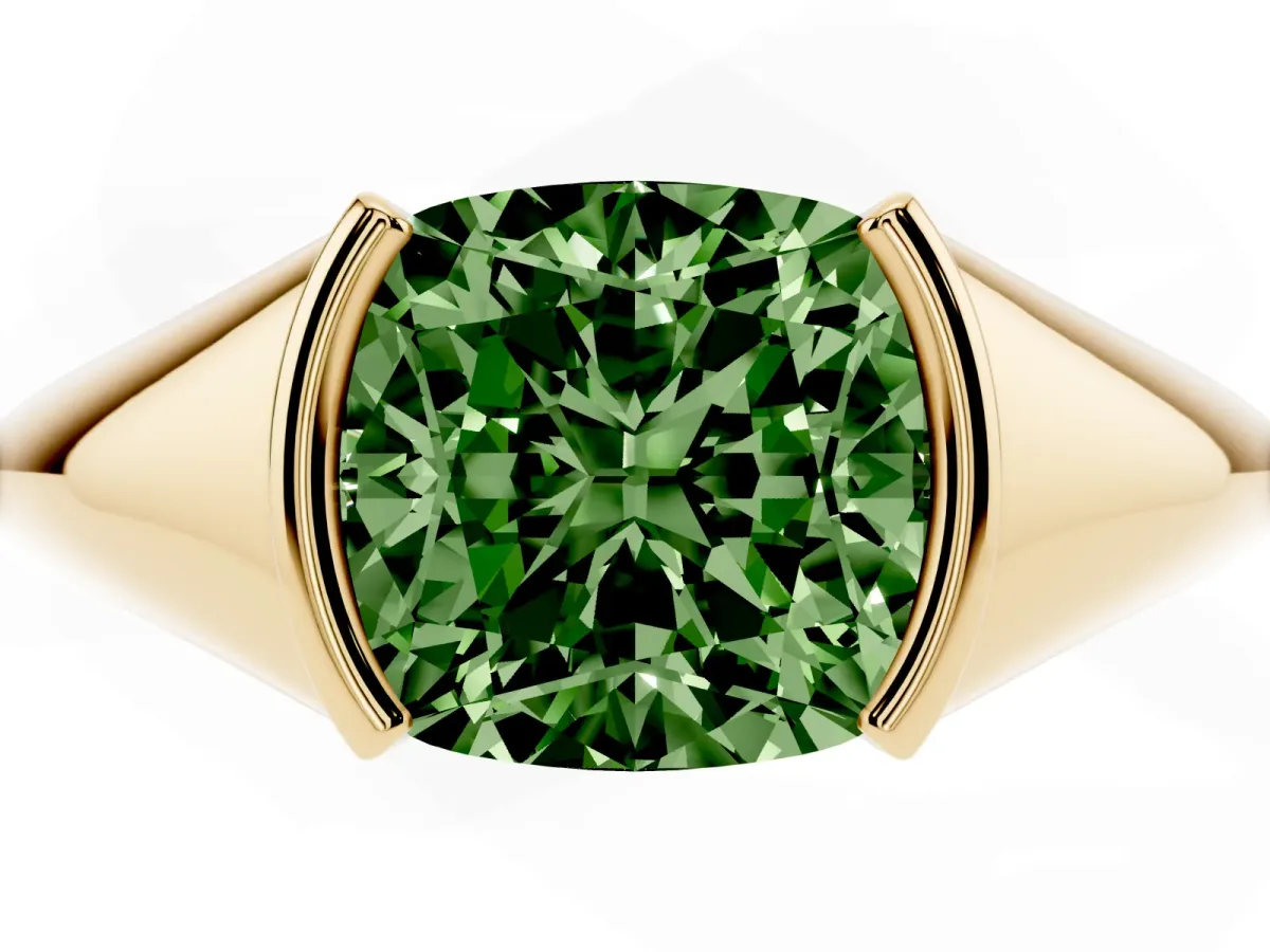 Fancy Green Cushion Cut Solitaire Tension Set Diamond Ring Yellow gold