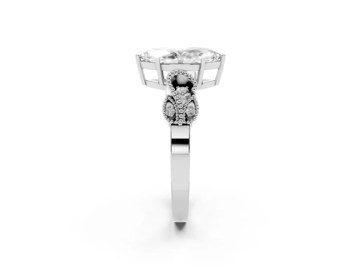 Marquise Cut Solitaire Milgrain Leaf Band with Prong Setting Silver