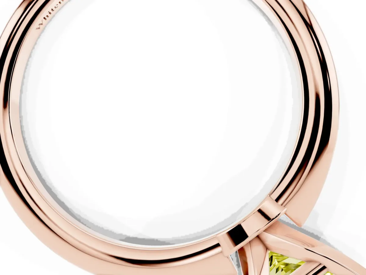 Fancy Yellow Princess Cut Diamond Solitaire Ring with Prong Setting and Classic Band Rose gold