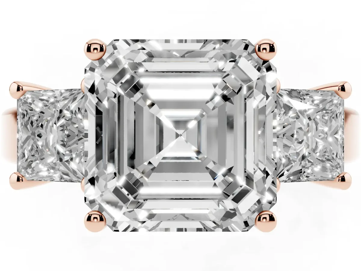 Three-Stone Asscher Cut Cut Solitaire Ring with Prong Setting Rose gold