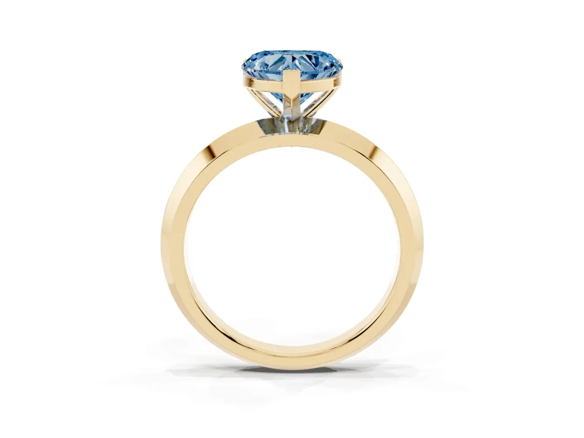 Fancy Blue Heart Cut Cut Solitaire Engagement Ring with Flat Band and Four-Prong Setting Yellow gold