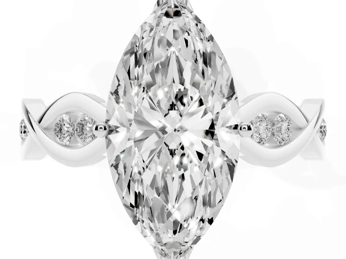 Marquise Cut Solitaire Twist Band with Leaf Prong Setting Silver