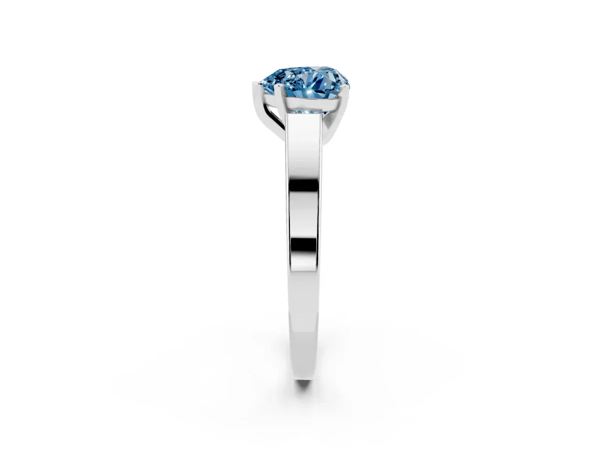 Fancy Blue Heart Cut Solitaire Engagement Ring with Four-Prong Setting and Tapered Band Platinum