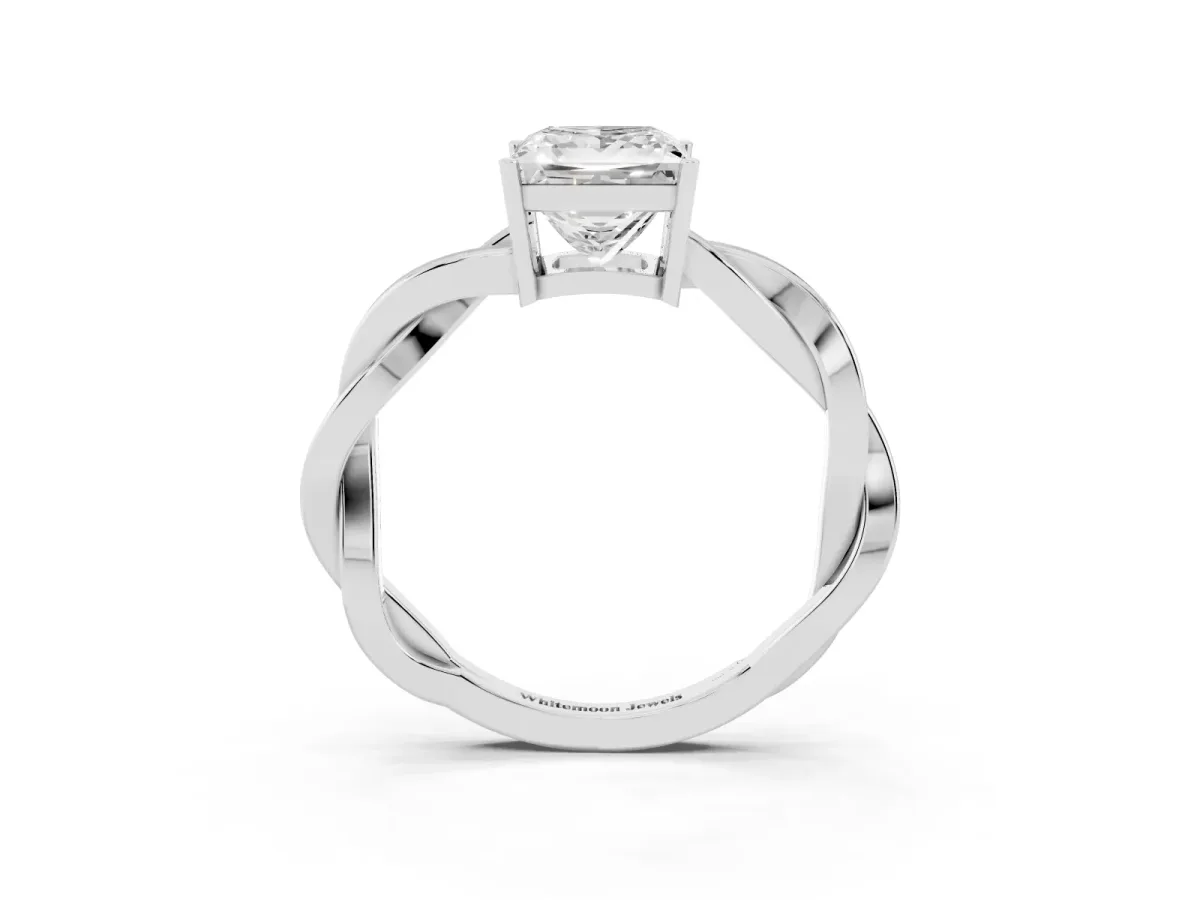 Princess Cut Solitaire Twisted Pave Diamond Ring with Four-Prong Setting Platinum