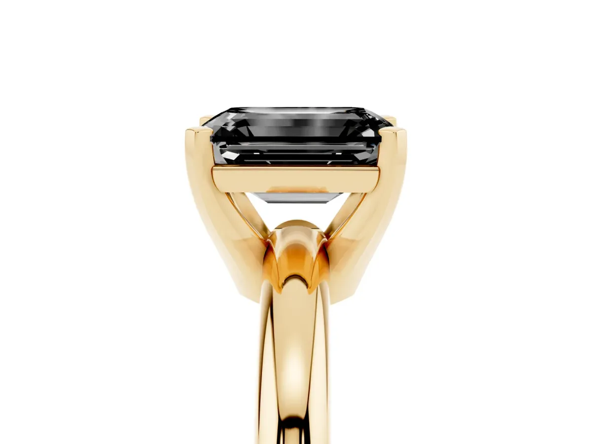 Fancy Black Emerald Cut Diamond Solitaire Engagement Ring with Round Band and Four-Prong Setting Yellow gold