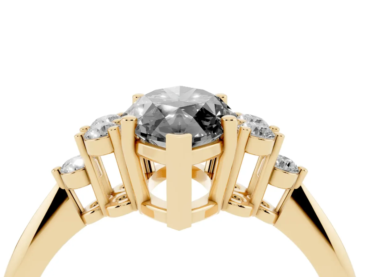 Fancy Black Marquise Cut Cut Diamond Cluster Ring with Solitaire Band and Four-Prong Setting Yellow gold
