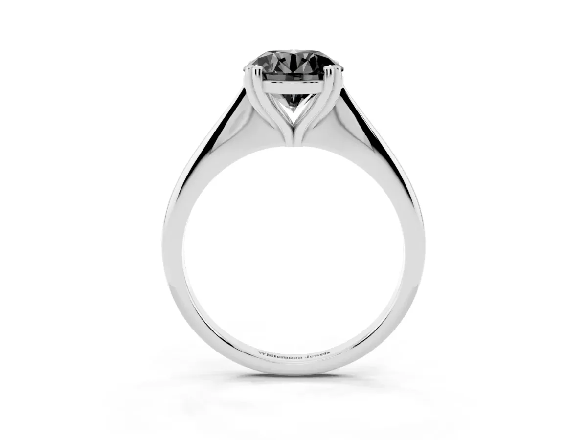 Fancy Black Round Cut Solitaire Diamond Ring with Six-Prong Setting and Classic Band Silver