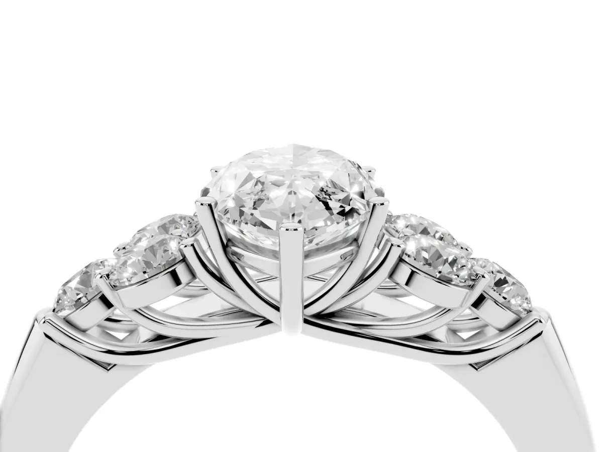 Marquise Cut Cut Diamond Cluster Ring with Round Accent Stones and Prong Setting on a Classic Band Silver