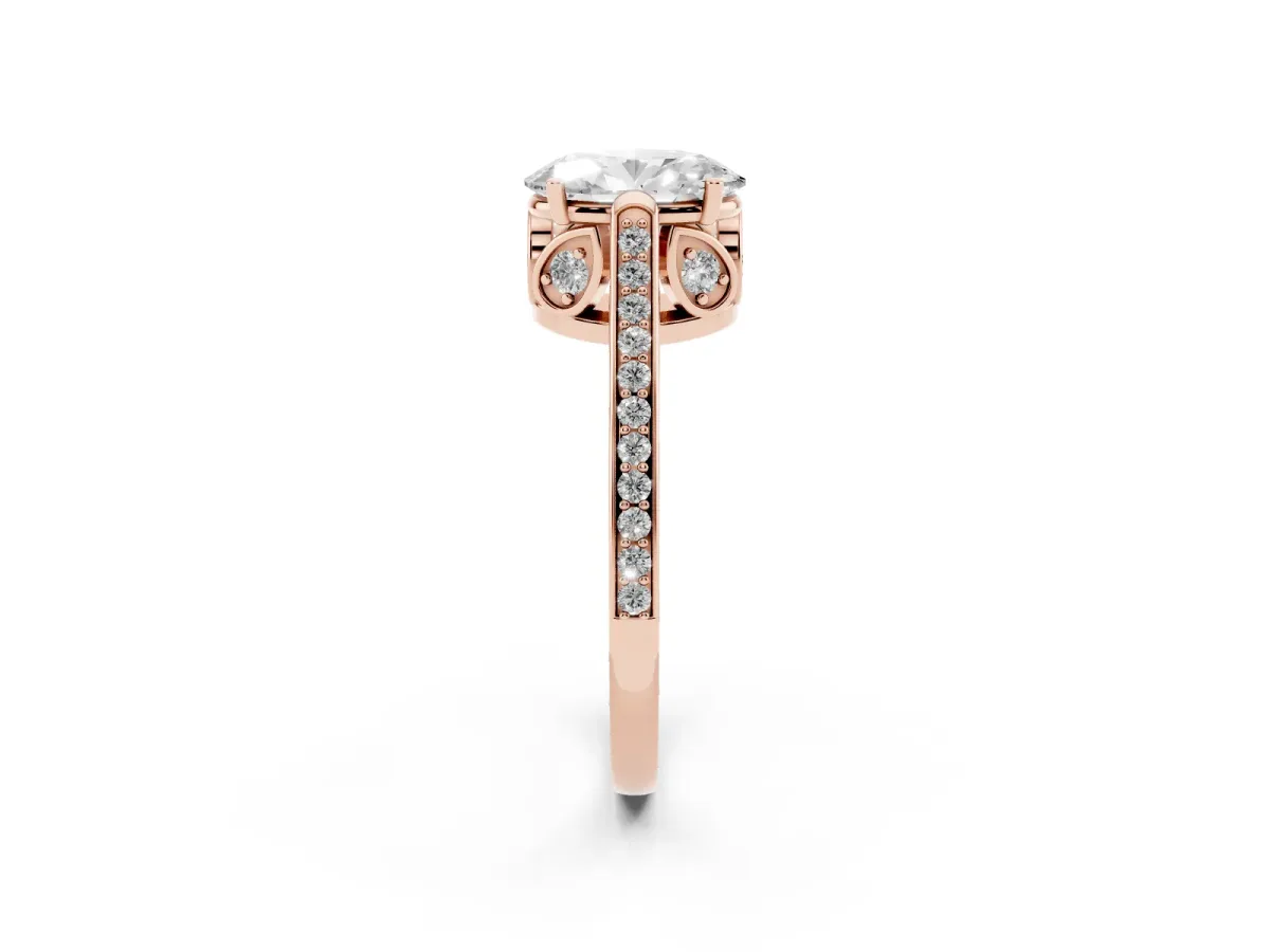 Oval Cut Cut Cathedral Pave Diamond Engagement Ring with Six-Prong Setting Rose gold